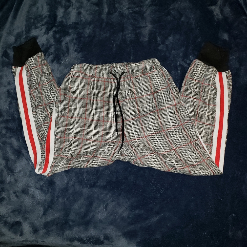 Shein Plaid Joggers Size M w/ Red & White Stripe